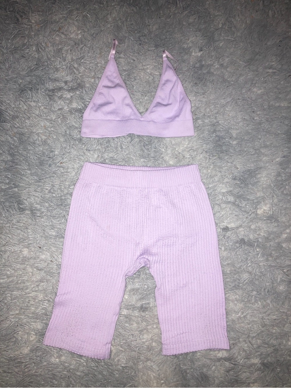 Jessica Simpson Lavender Ribbed Bralette & Lounge Bike Shorts Set